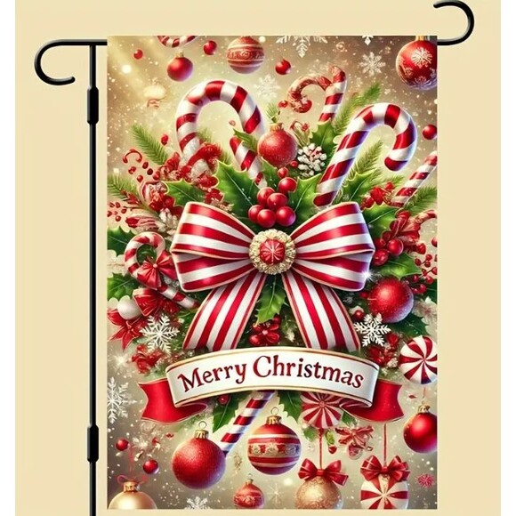 Christmas Garden Flag 12x18in Polyester Merry Christmas Candy Canes - Picture 1 of 1